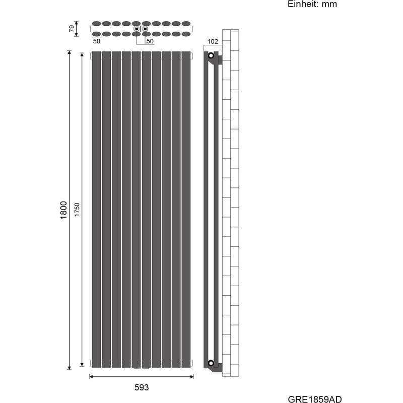 SONNI Radiatore Termosifoni Bilayer Design Radiatore Orizzontale Antracite 1800x590mm 2050W