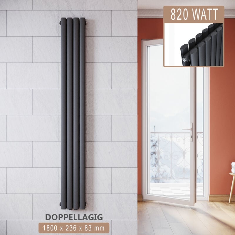 SONNI Radiatore Termosifoni Bilayer Design Radiatore Orizzontale Antracite 1800x236mm 820W
