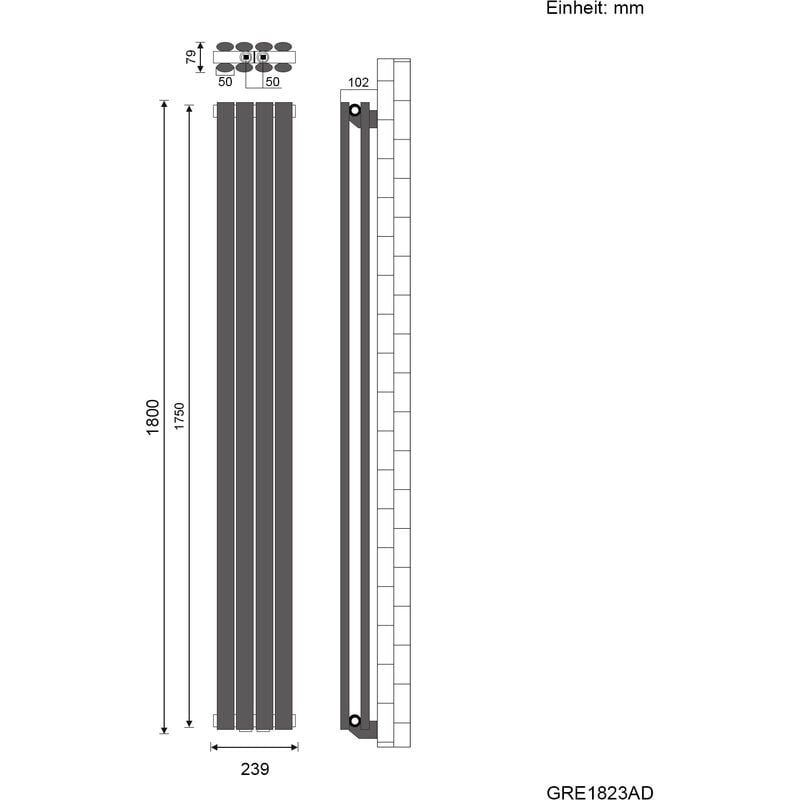 SONNI Radiatore Termosifoni Bilayer Design Radiatore Orizzontale Antracite 1800x236mm 820W