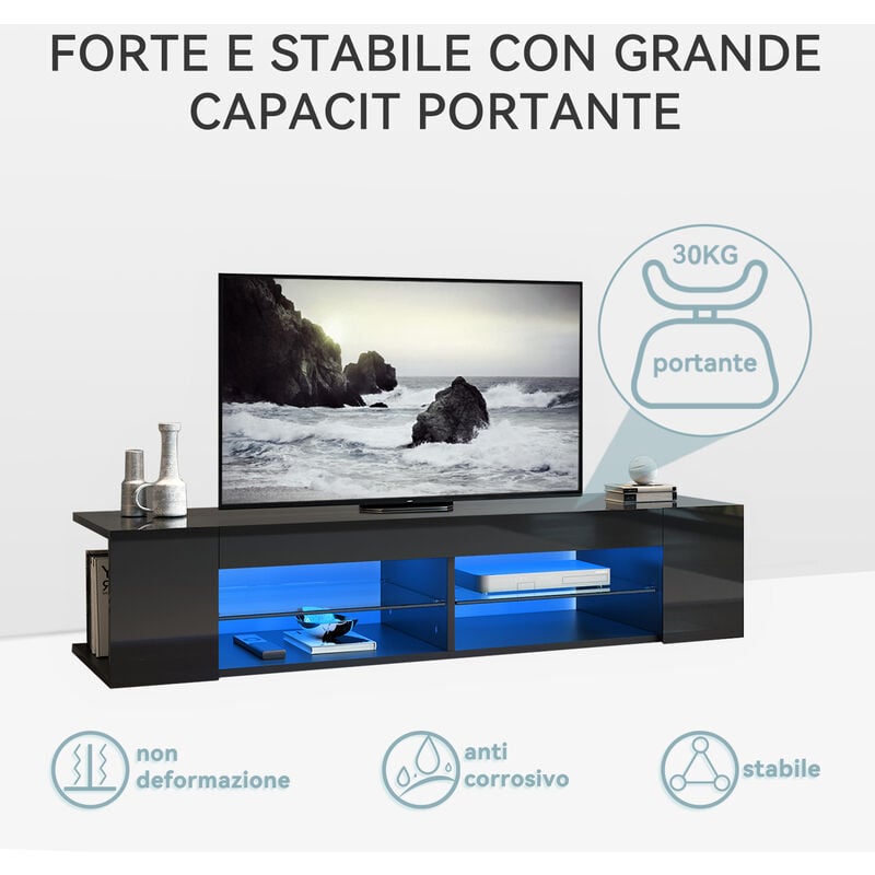 SONNI Mobile Porta TV con Luci LED Nero 135x39x30cm