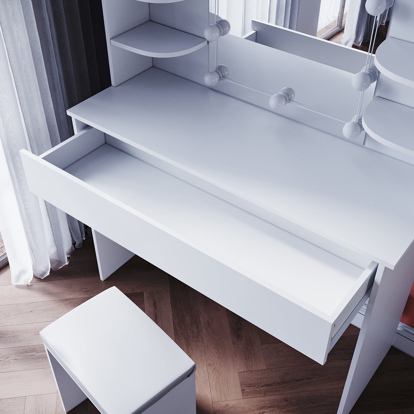 SONNI bianco toeletta con specchio 108x40x140 cm