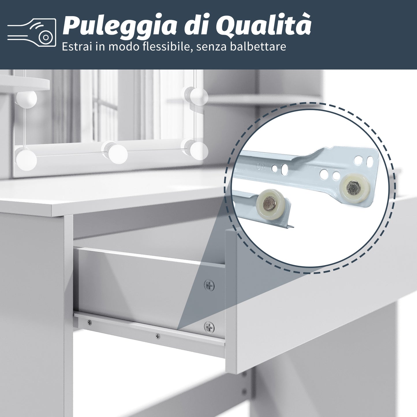 SONNI bianco toeletta con specchio 108x40x140 cm