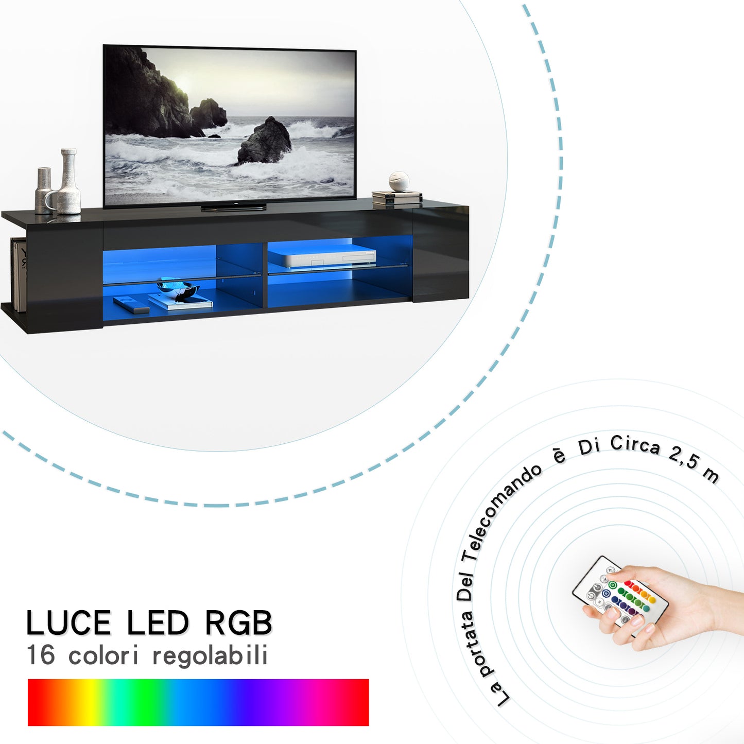 SONNI Mobile Porta TV con Luci LED Nero 135x39x30cm