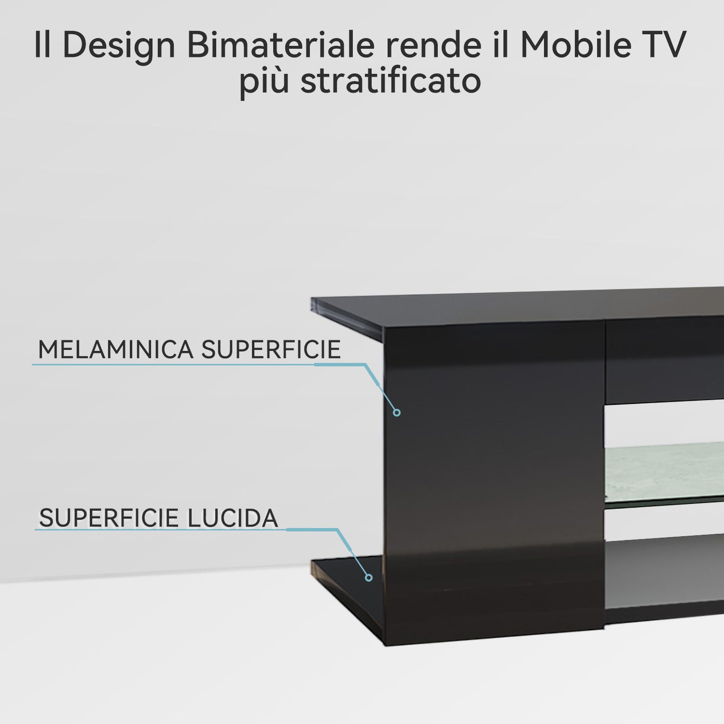 SONNI Mobile Porta TV con Luci LED Nero 135x39x30cm