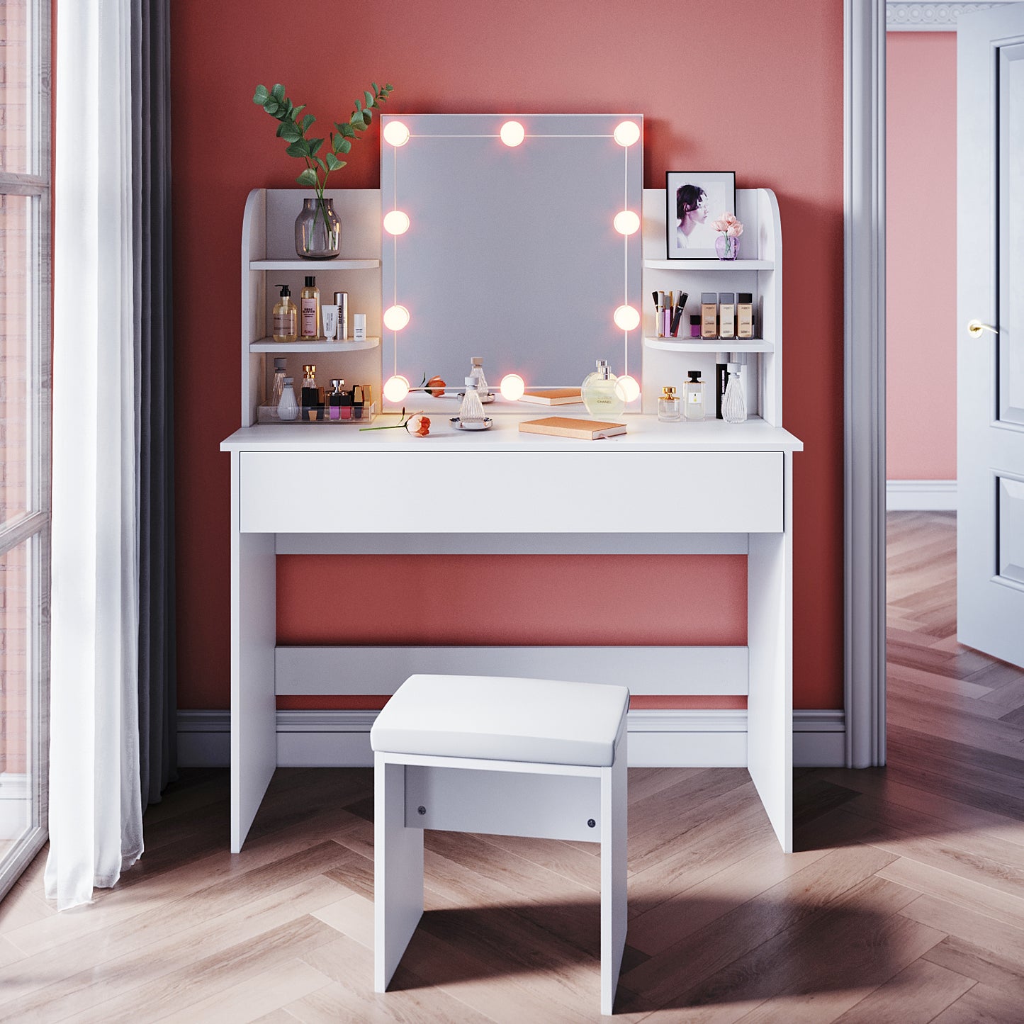 SONNI bianco toeletta con specchio 108x40x140 cm