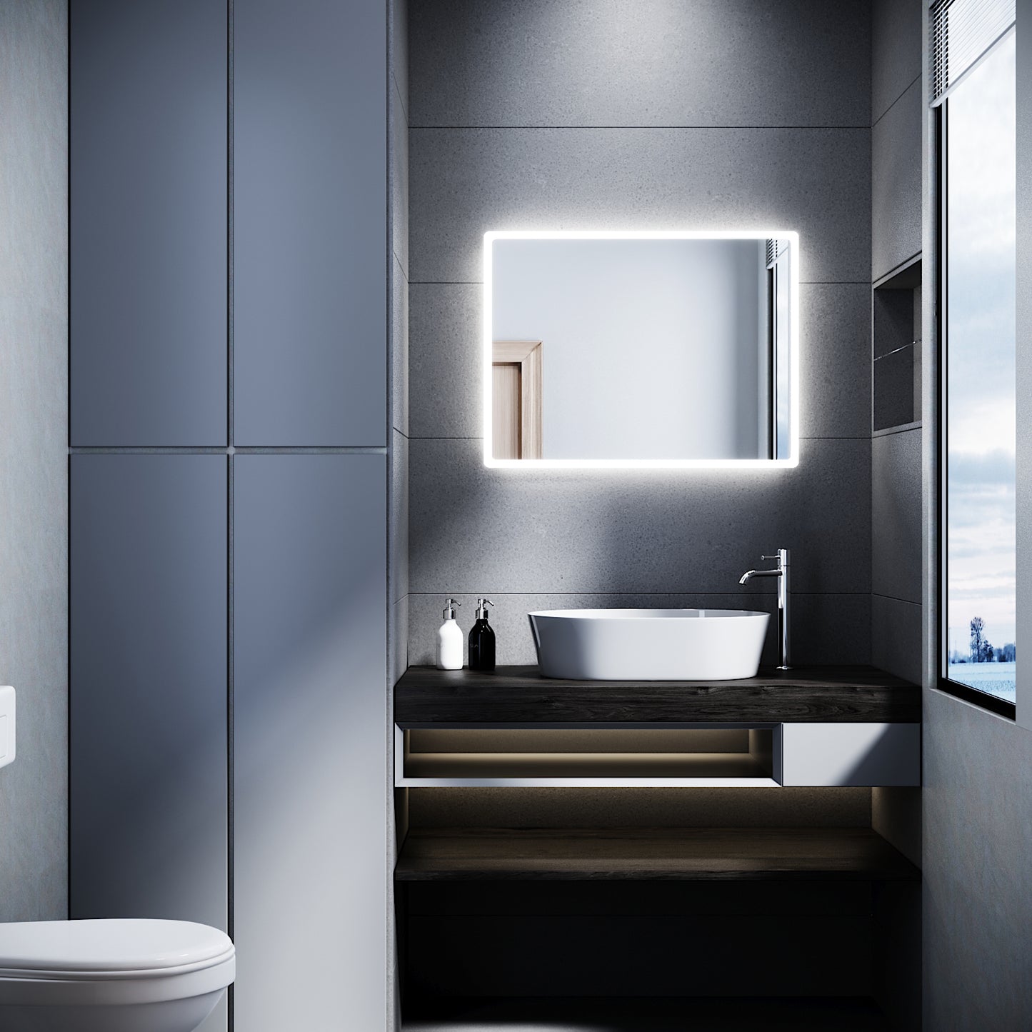 SONNI Specchio da Bagno Illuminato a LED 80 x 60cm