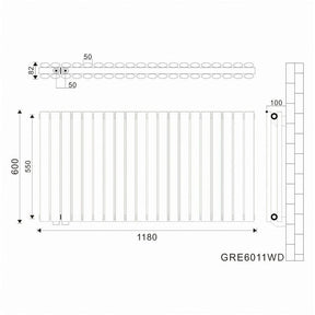 SONNI Radiatore Termosifoni Bilayer Design Radiatore Orizzontale Bianco 600x1180mm 1700W