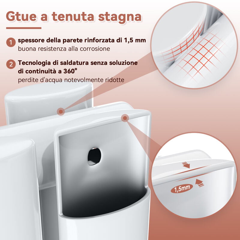 SONNI Radiatore Termosifoni ad Acqua Calda in Acciaio Radiatore a Pannello Bilayer Design Bagno Soggiorno Radiatore Orizzontale Bianco 1600x354mm 1104W