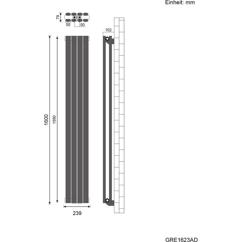 SONNI Radiatore Termosifoni Bilayer Design Radiatore Orizzontale Antracite 1600x354mm 1104W