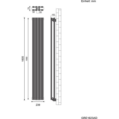 SONNI Radiatore Termosifoni Bilayer Design Radiatore Orizzontale Antracite 1600x354mm 1104W