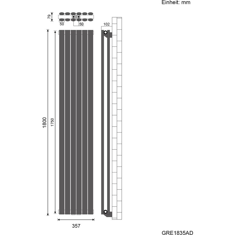 SONNI Radiatore Termosifoni Bilayer Design Radiatore Orizzontale Antracite 1800x354mm 1230W