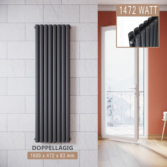 SONNI Radiatore Termosifoni Bilayer Design Radiatore Orizzontale Antracite 1600x472mm 1472W