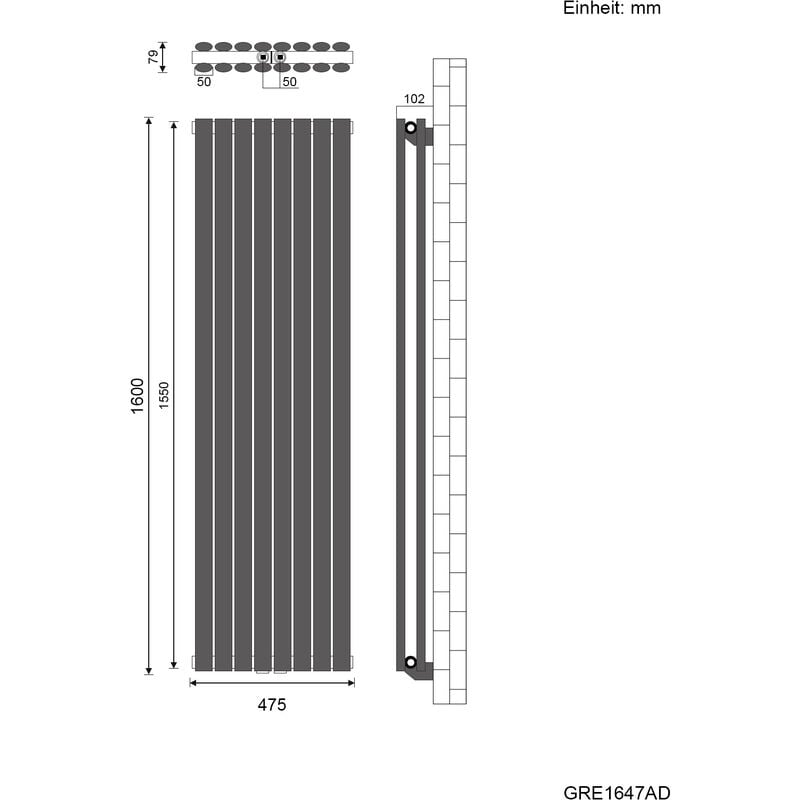 SONNI Radiatore Termosifoni Bilayer Design Radiatore Orizzontale Antracite 1600x472mm 1472W