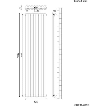 SONNI Radiatore Termosifoni ad Acqua Calda in Acciaio Radiatore a Pannello Bilayer Design Bagno Soggiorno Radiatore Orizzontale Bianco 1800x472mm 1640W