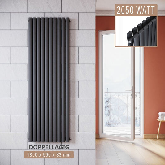 SONNI Radiatore Termosifoni Bilayer Design Radiatore Orizzontale Antracite 1800x590mm 2050W