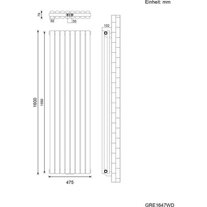 SONNI Radiatore Termosifoni ad Acqua Calda in Acciaio Radiatore a Pannello Bilayer Design Bagno Soggiorno Radiatore Orizzontale Bianco 1600x472mm 1472W