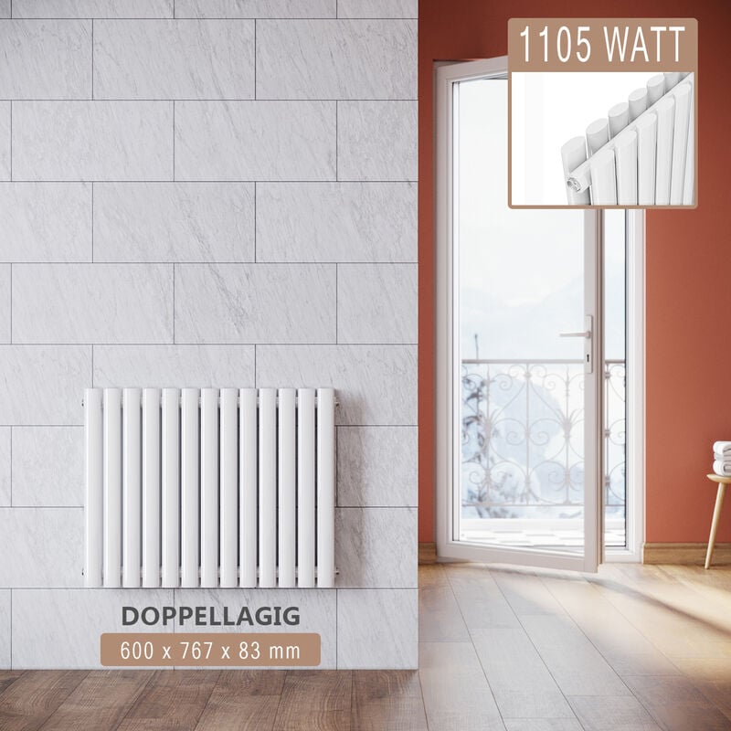 SONNI Radiatore Termosifoni  Bilayer Design Radiatore Orizzontale Bianco 600x767mm 1105W