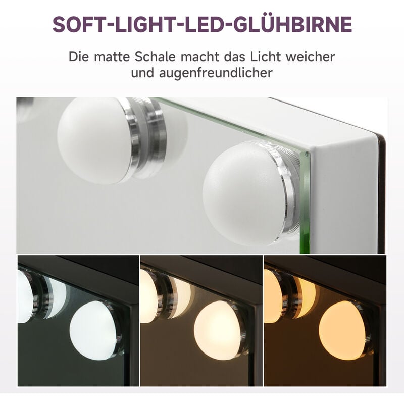 SONNI Specchio Trucco con luci tricolore regolabile 58x45.5x12 cm