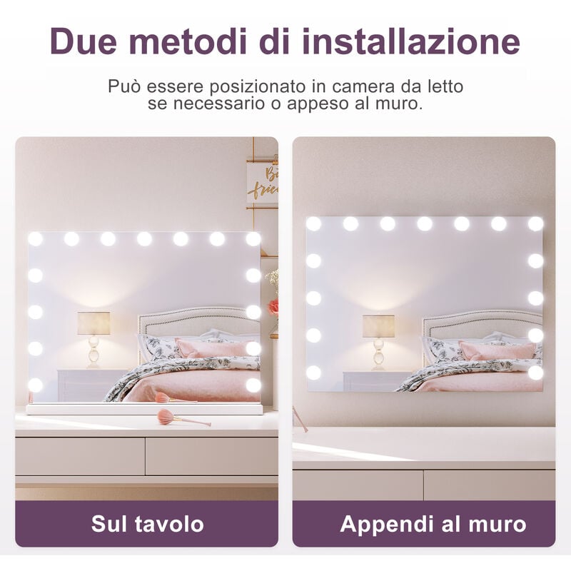 SONNI Specchio Trucco con luci tricolore regolabile 58x45.5x12 cm