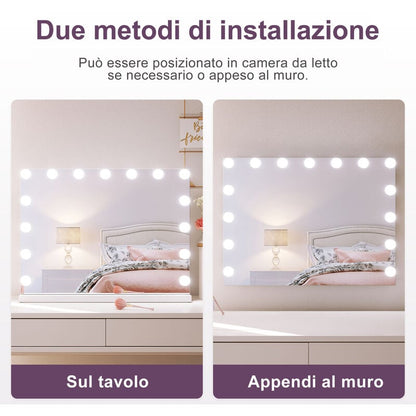 SONNI Specchio Trucco con luci tricolore regolabile 58x45.5x12 cm