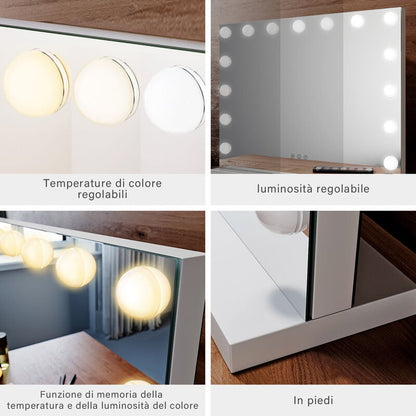 SONNI Specchio Trucco con luci tricolore regolabile 58x45.5x12 cm
