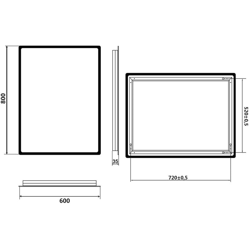 SONNI Specchio da Bagno Illuminato a LED 80 x 60cm