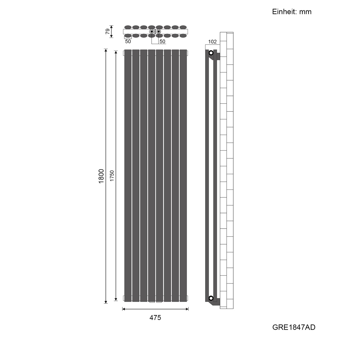 SONNI Radiatore Termosifoni Bilayer Design Radiatore Orizzontale Antracite 1800x472mm 1640W