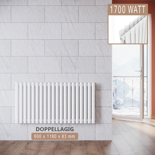 SONNI Radiatore Termosifoni Bilayer Design Radiatore Orizzontale Bianco 600x1180mm 1700W