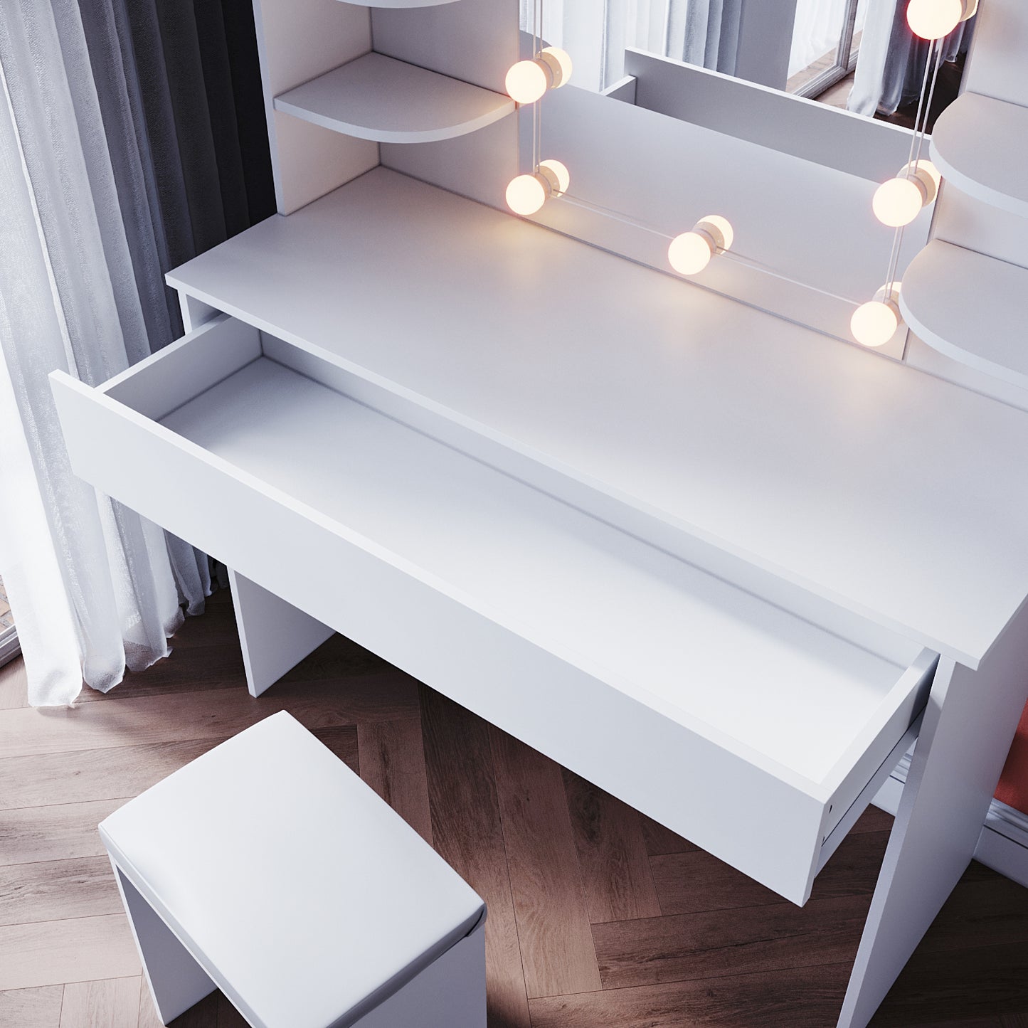 SONNI bianco toeletta con specchio 108x40x140 cm