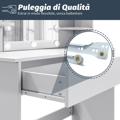 SONNI bianco toeletta con specchio 108x40x140 cm