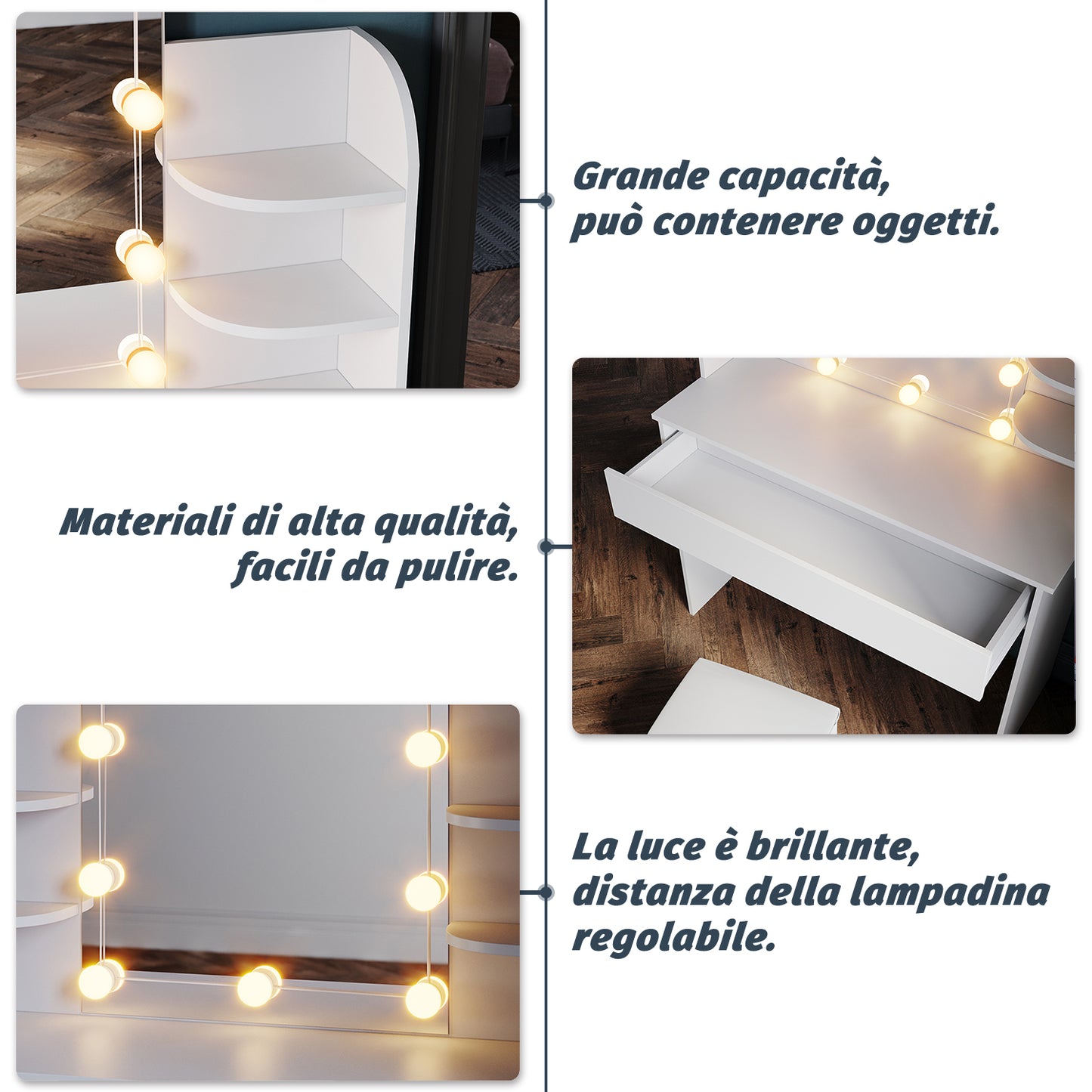 SONNI bianco toeletta con specchio 108x40x140 cm