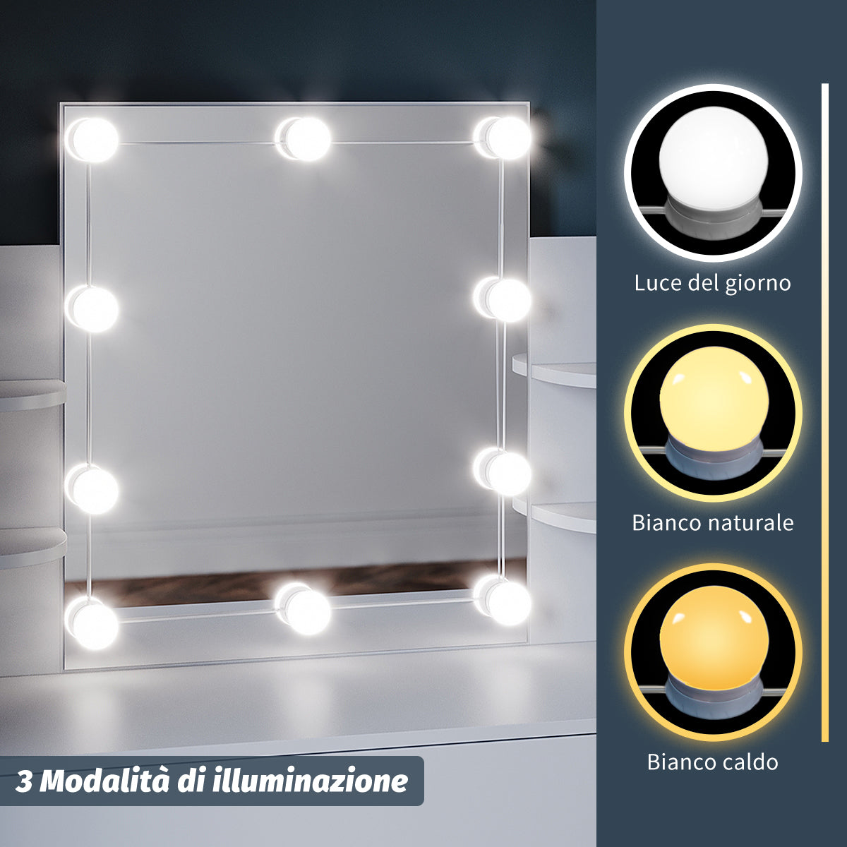 SONNI bianco toeletta con specchio 108x40x140 cm