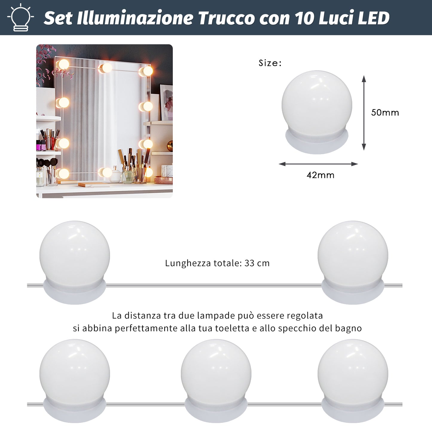 SONNI bianco toeletta con specchio 108x40x140 cm
