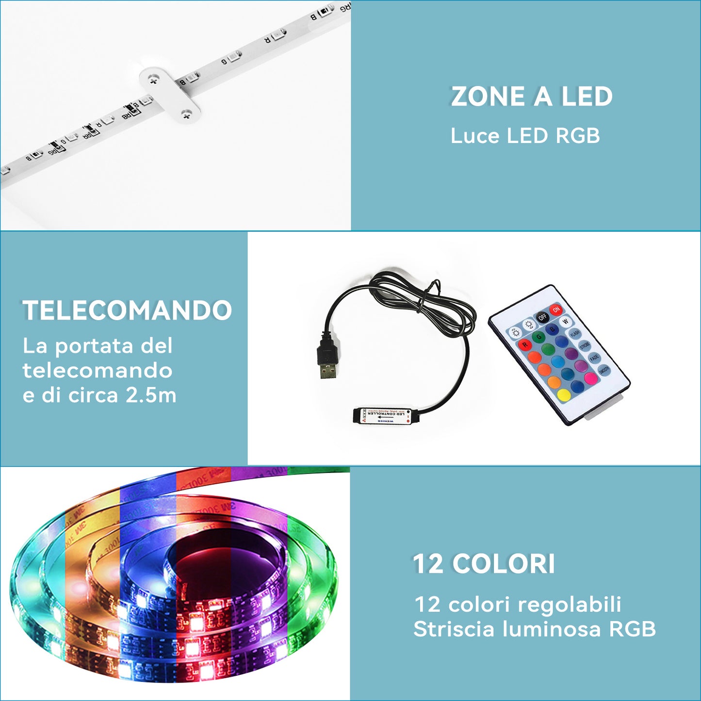 SONNI Mobile Porta TV con Luci LED Nero 135x39x30cm