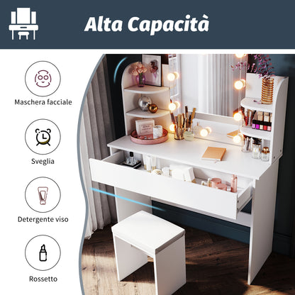 SONNI bianco toeletta con specchio 108x40x140 cm