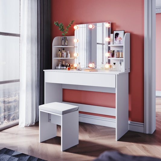 SONNI bianco toeletta con specchio 108x40x140 cm